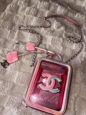 CHANEL Pink Ombre Clear CC Crossbody Bag with Silver Chain